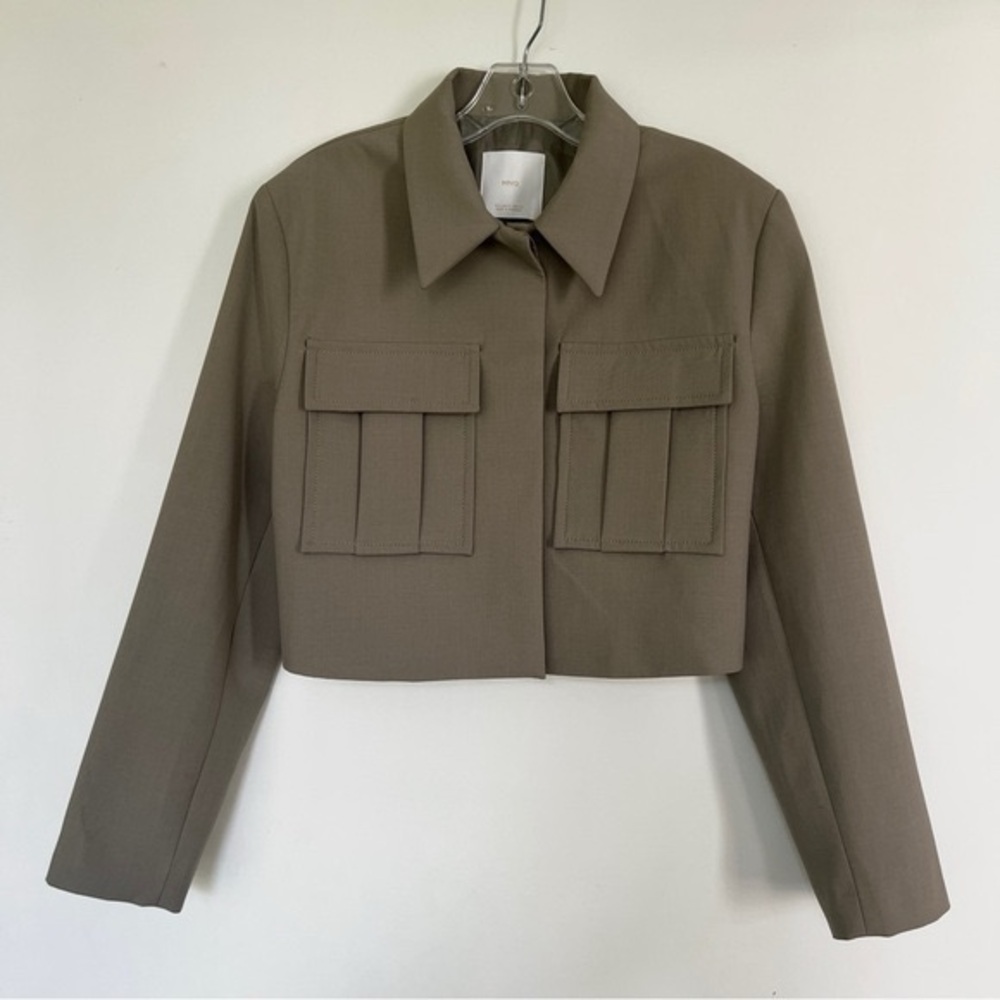 Mango taupe brown grey cropped tailored utility pocket jacket - Picture 4 of 9